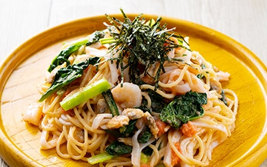 Pasta made with Seasonal Vegetables and Fish from the Sendai Morning Market