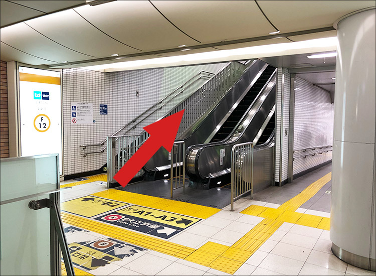 Get on the second escalator that is going up and keep going straight.