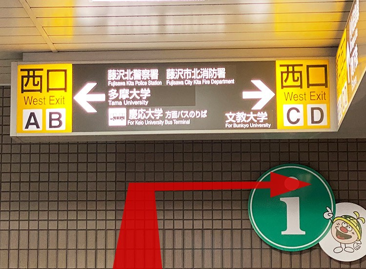 Go out the ticket gate and walk on the right, in the direction of West Exit "D". 