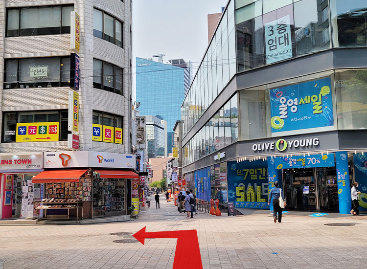 Turn left when you see Myeong-dong Main Street.
