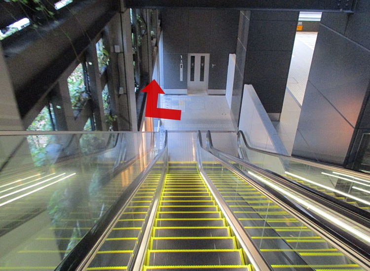 Please go down the escalator, take the left exit, and go to your right.
