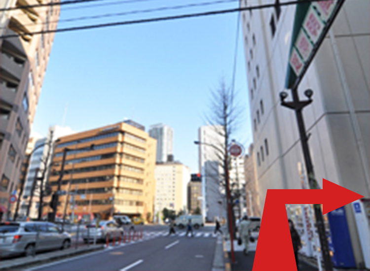 The entrance to Shiba Shinmei Shotengai will be on the right side, in front of the Hamamatsucho 1-chome intersection. If you enter the shopping district, you will find our hotel on your right.