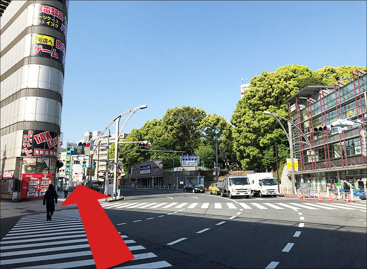 Go straight with Yodobashi Camera to your left.